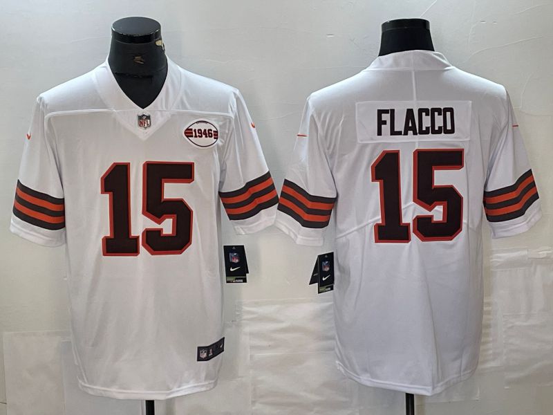 Men Cleveland Browns #15 Flacco White Nike Vapor Limited NFL Jersey style 1